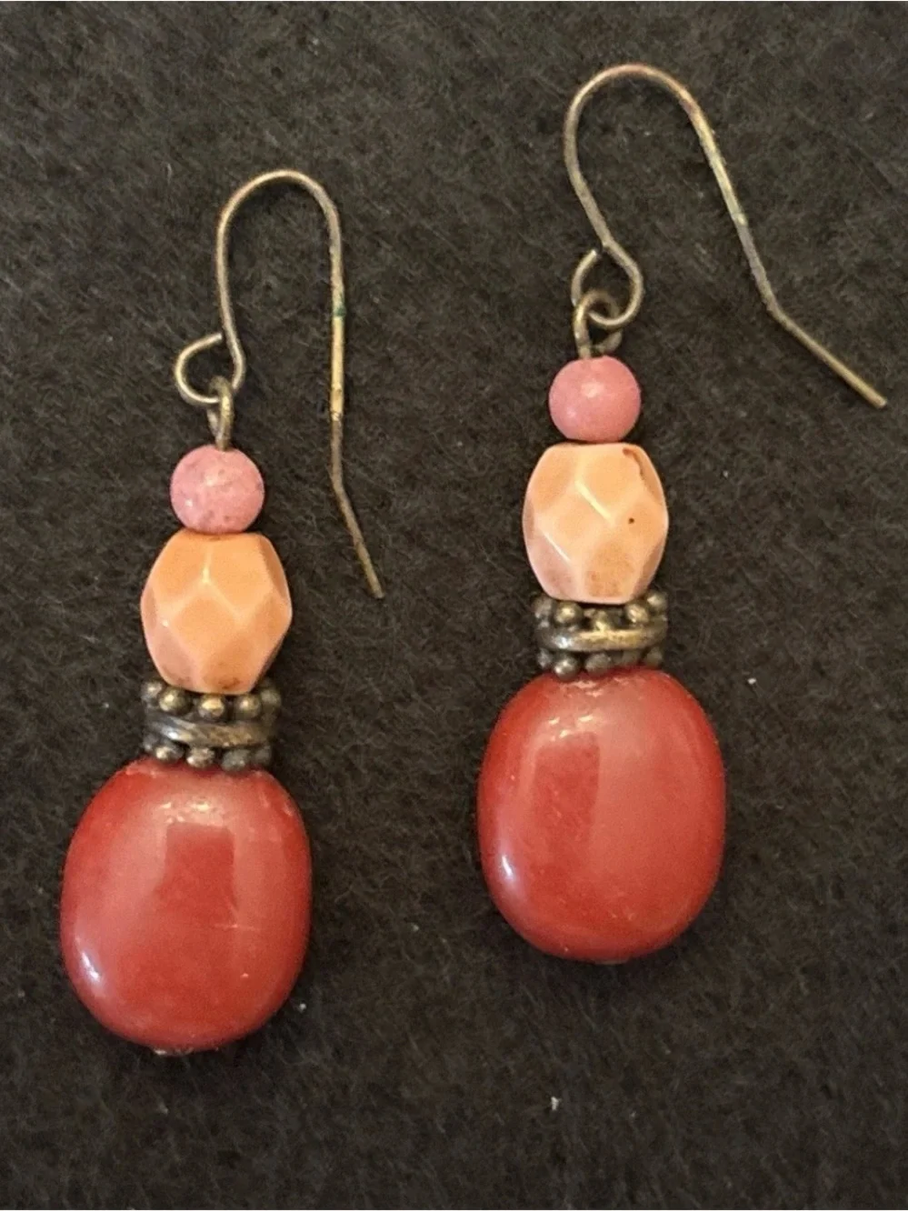 Vintage Burgundy & Pink Bead‎ Dangle Earrings